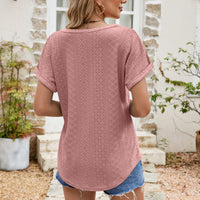 Full Size Round Neck Eyelet Short Sleeve Top