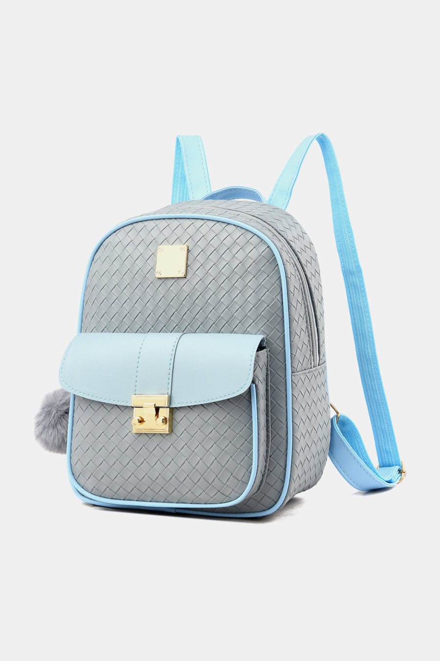 PU Leather Backpack with Pom-Pom Pendant