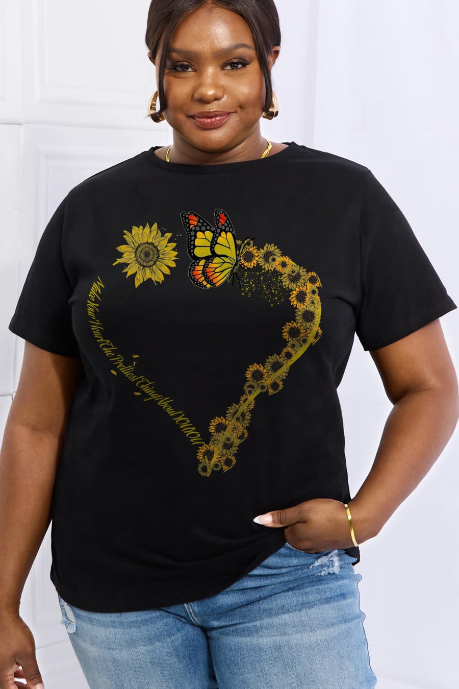 Simply Love Full Size Sunflower & Butterfly Graphic Cotton Tee