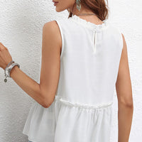 Frill Trim Round Neck Sleeveless Top