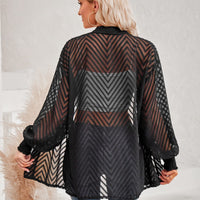 Lantern Sleeve Open Front Sheer Cardigan