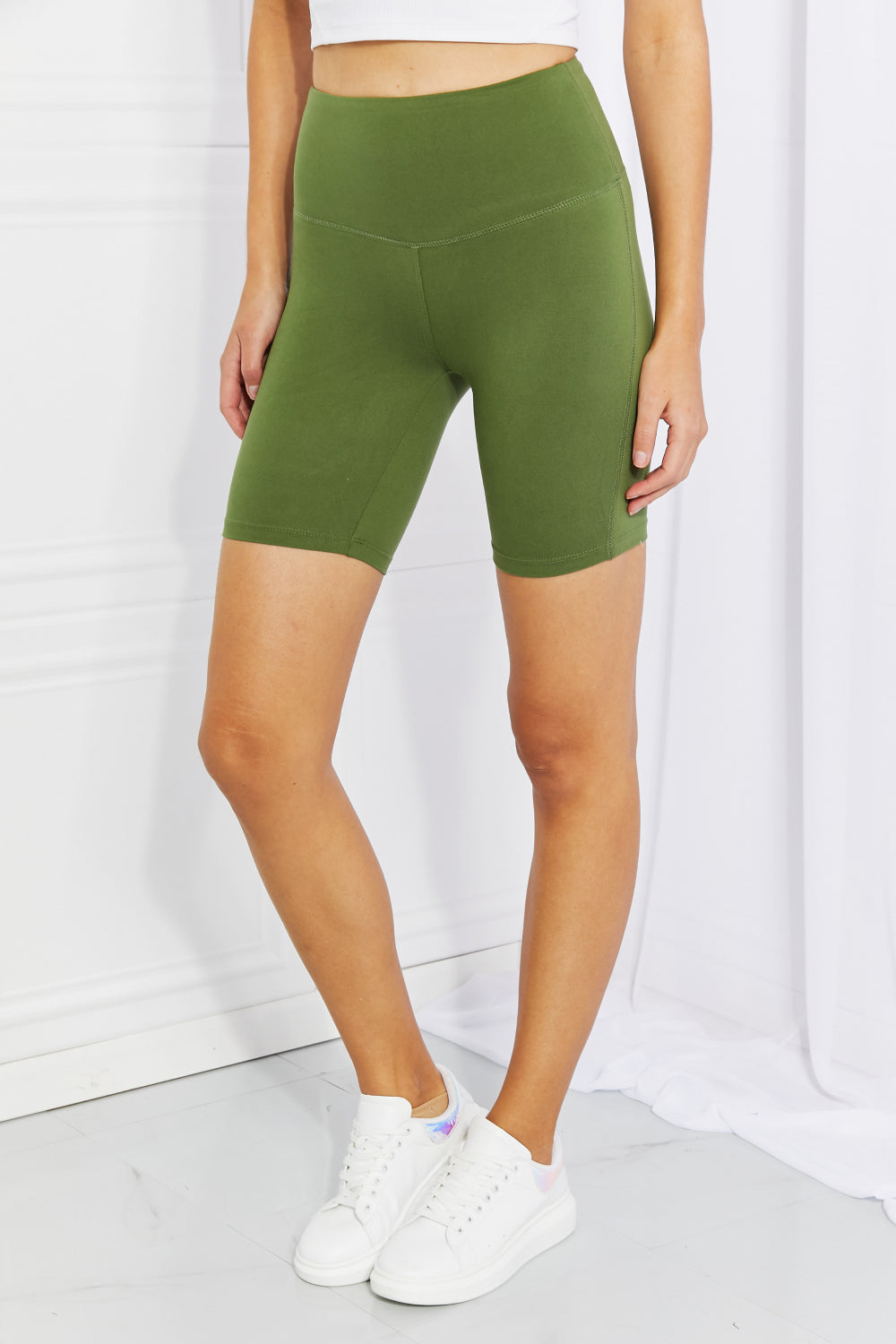 Zenana Fearless Full Size Brushed Biker Shorts in Olive