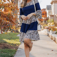 Animal Print Color Block Flare Sleeve Dress