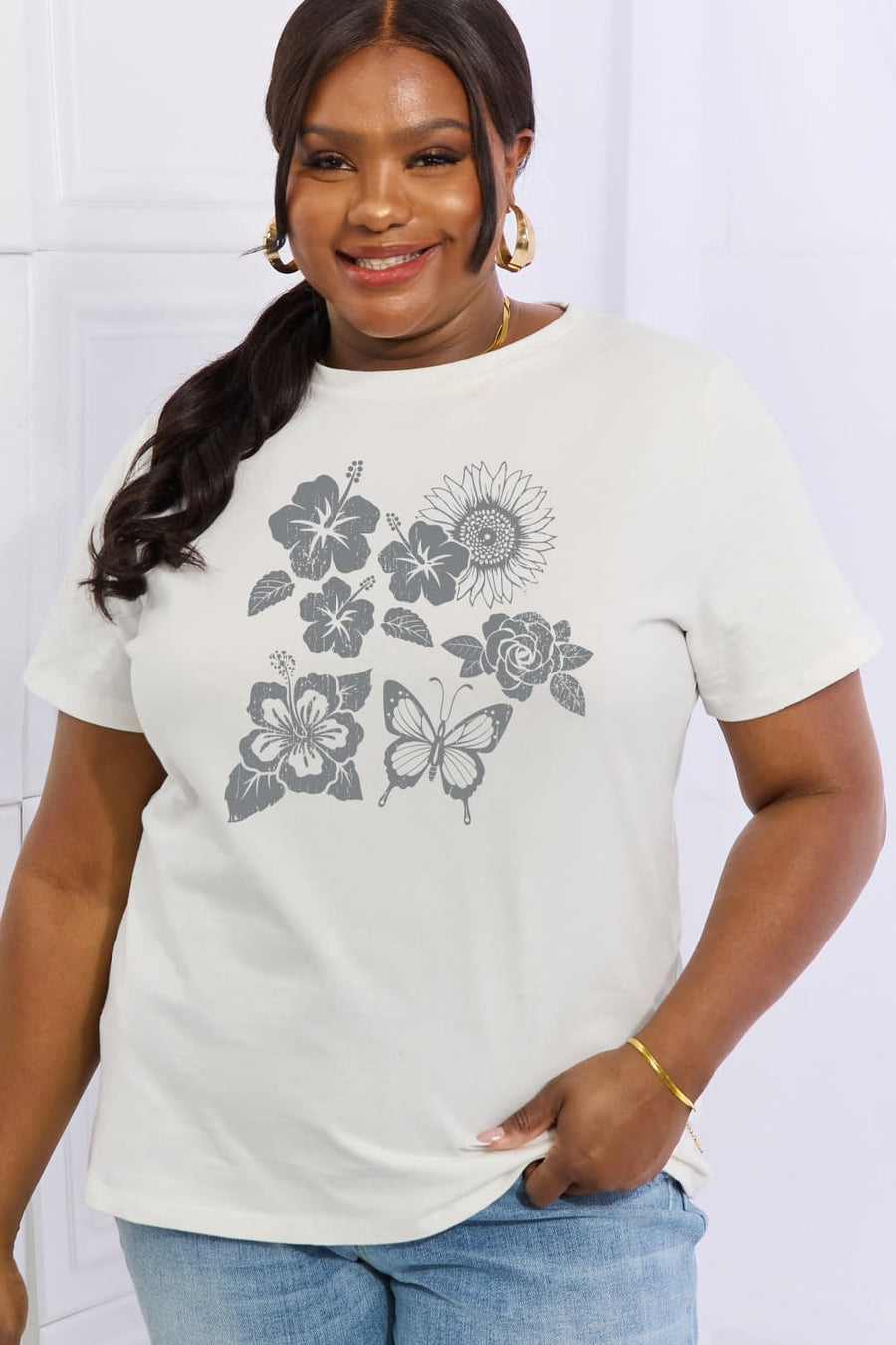 Simply Love Full Size Flower & Butterfly Graphic Cotton Tee