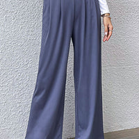 Pleated Detail Wide-Leg Pants with Pockets