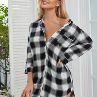 Plaid Lapel Collar Shirt Dress