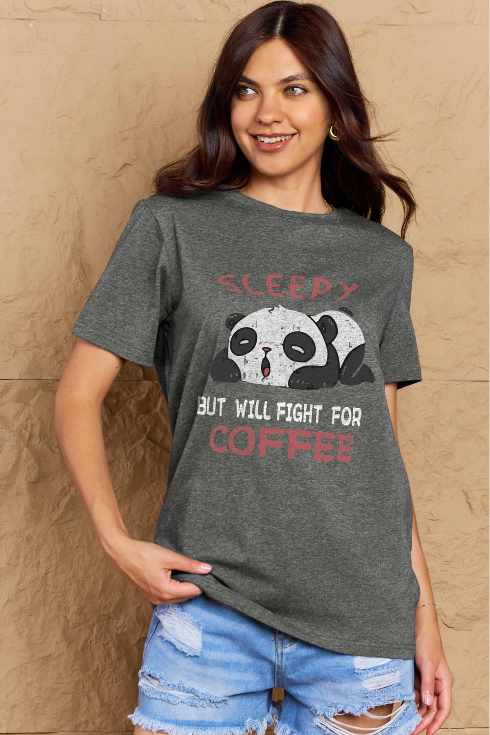 Simply Love Full Size SLEEPY BUT WILL FIGHT FOR COFFEE Graphic Cotton Tee