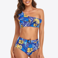 Ruffled One-Shoulder Buckled Bikini Set