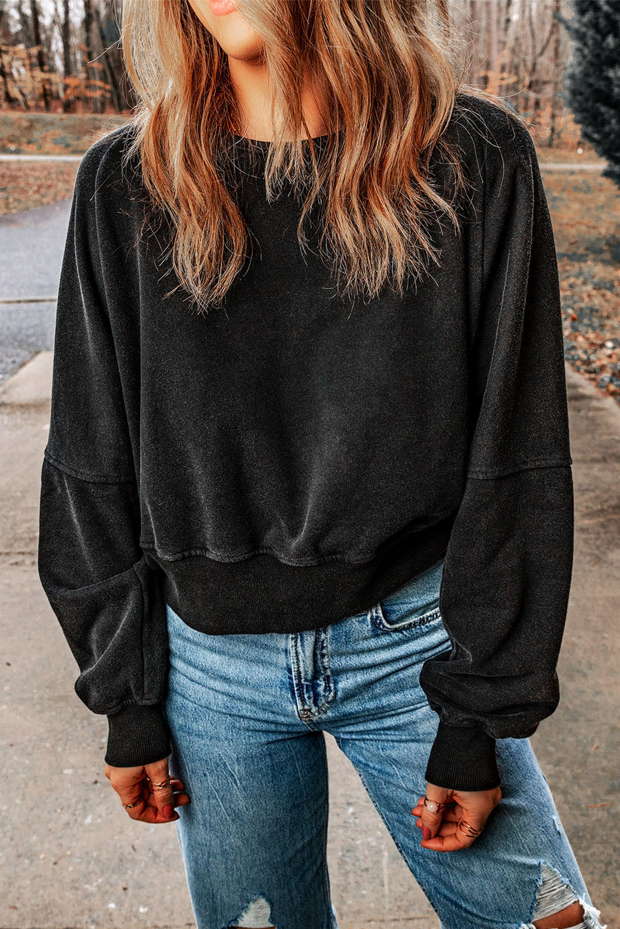 Round Neck Open Back Sweatshirt