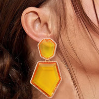 Geometrical Shape Zinc Alloy Frame Resin Dangle Earrings