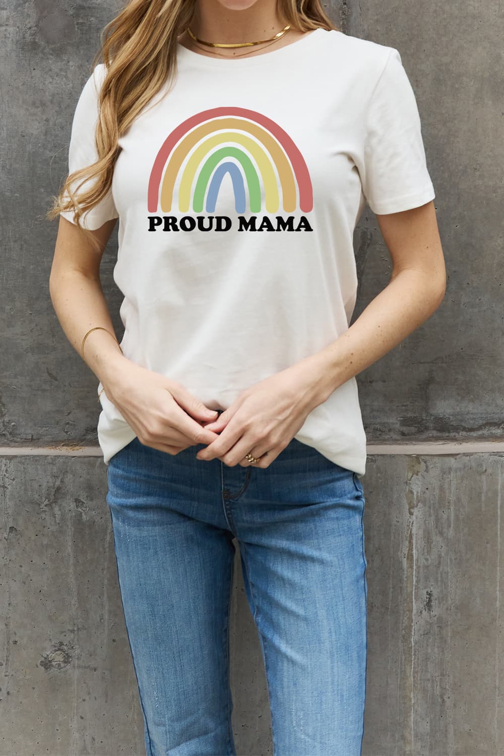 Simply Love Full Size PROUD MAMA Rainbow Graphic Cotton Tee