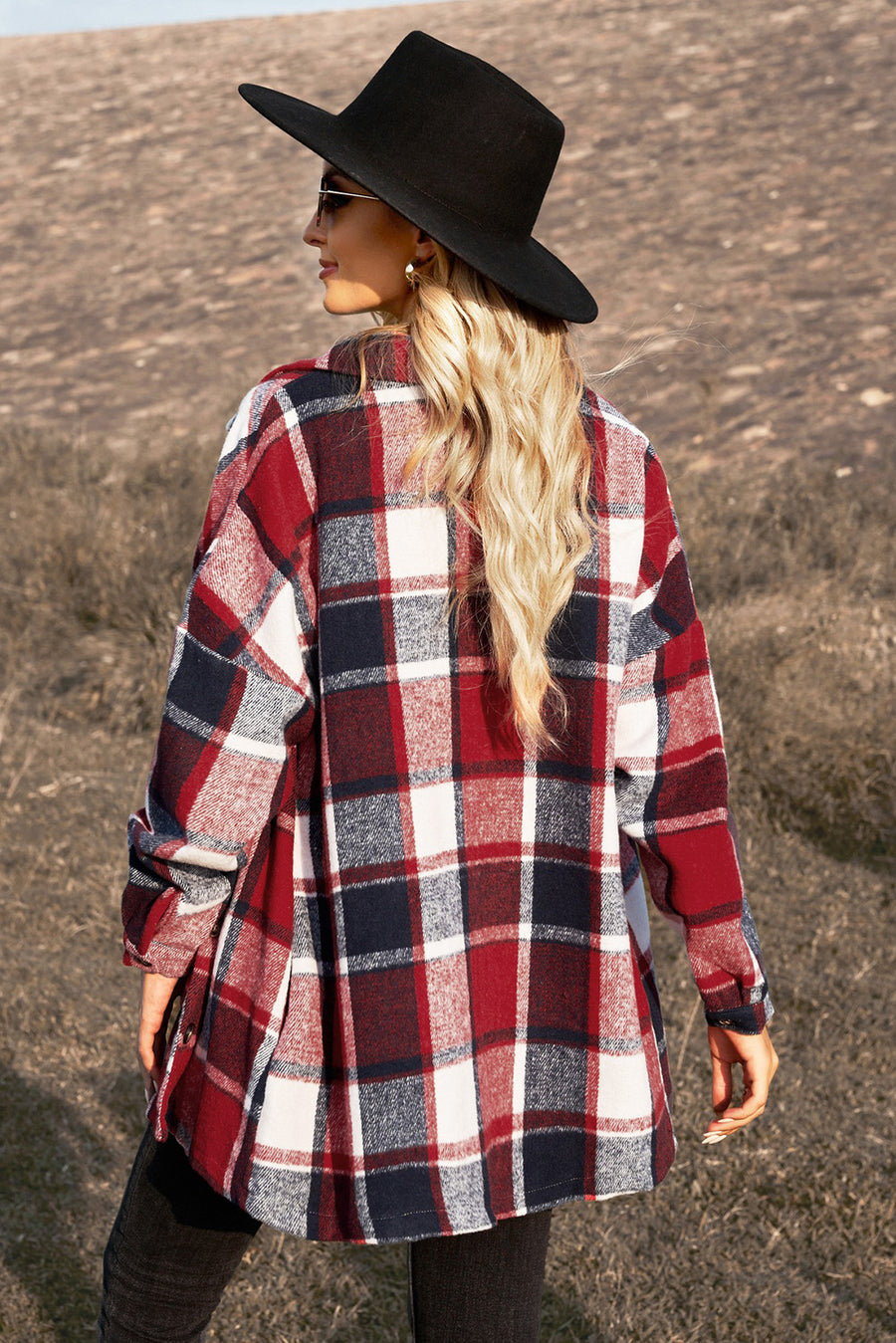 Plaid Dropped Shoulder Pocketed Shirt Jacket