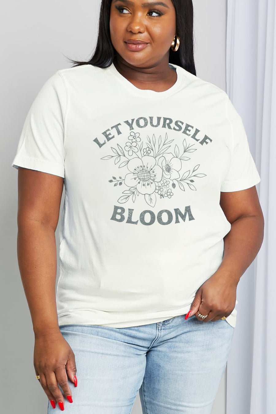 Simply Love Full Size LET YOURSELF BLOOM Graphic Cotton Tee