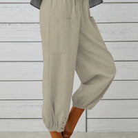 Decorative Button Cropped Pants