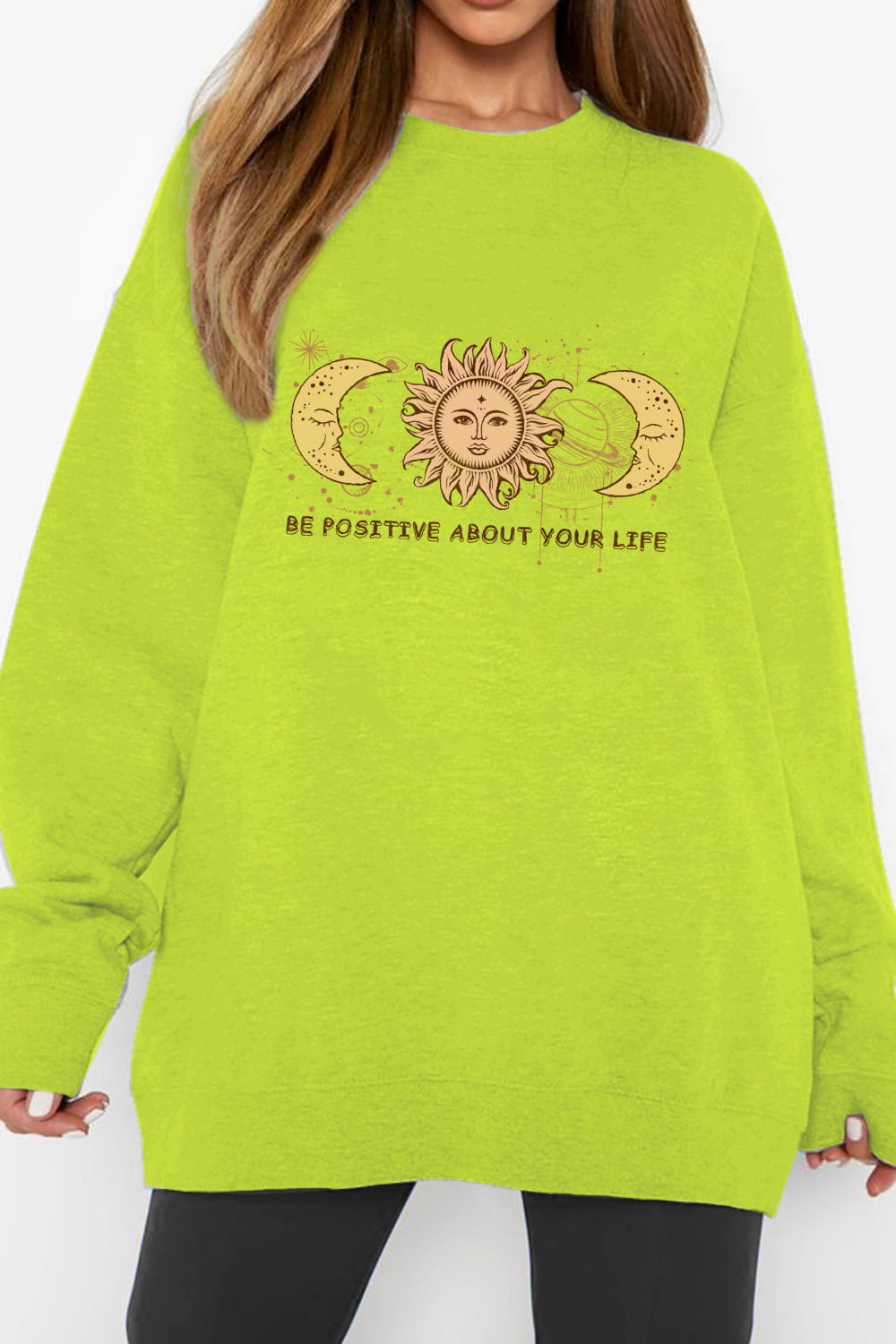 Simply Love Simply Love Full Size Dropped Shoulder BE POSTIVE ABOUT YOUR LIFE Graphic Sweatshirt