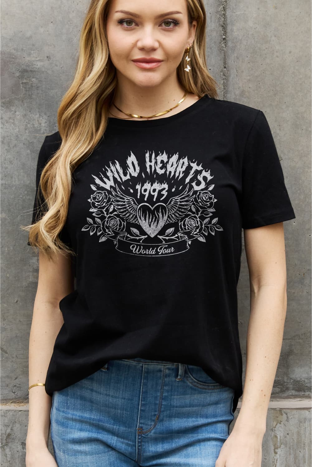 Simply Love Full Size WILD HEARTS 1993 WORLD TOUR Graphic Cotton Tee