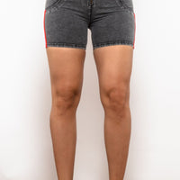 Full Size Side Stripe Zip Closure Denim Shorts