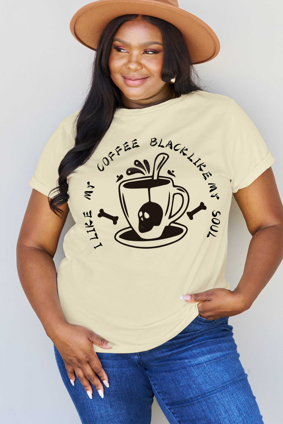 Simply Love Full Size I LIKE MY COFFEE BLACK LIKE MY SOUL Graphic Cotton Tee