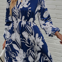 Floral Round Neck Long Sleeve Mini Dress