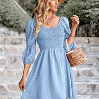 Swiss Dot Smocked Scoop Neck Dress