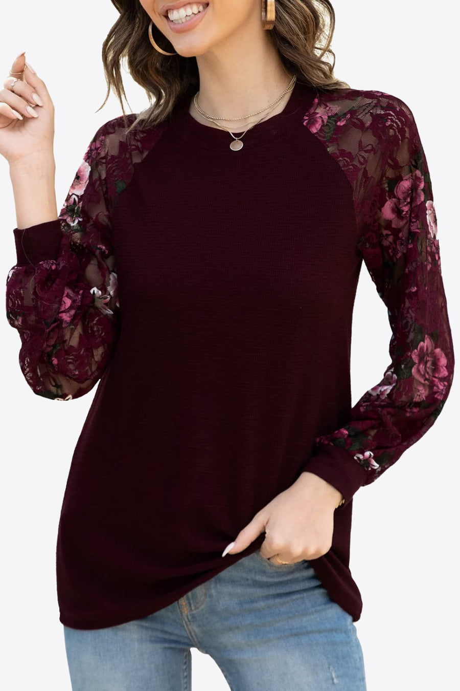 Long Raglan Sleeve Round Neck Tee