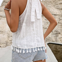 Tied Openwork Tassel Grecian Sleeveless Top