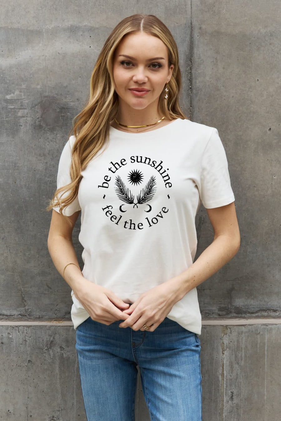 Simply Love Full Size BE THE SUNSHINE FEEL THE LOVE Graphic Cotton Tee