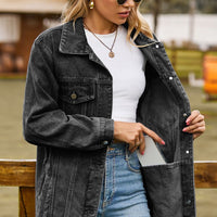 Buttoned Collared Neck Denim Jacket with Pockets