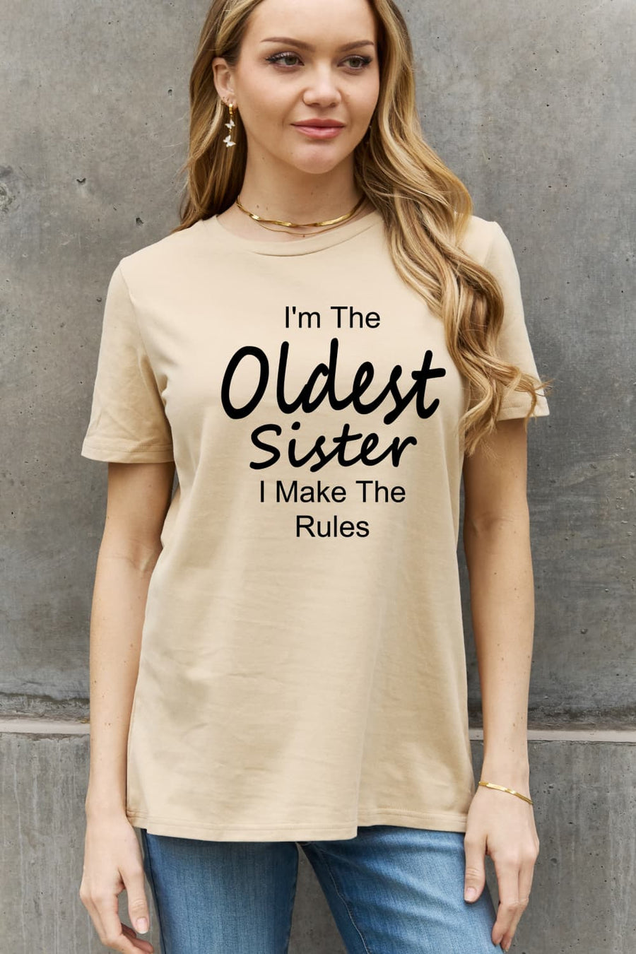 Simply Love Full Size I’M THE OLDEST SISTER I MAKE THE RULES Graphic Cotton Tee