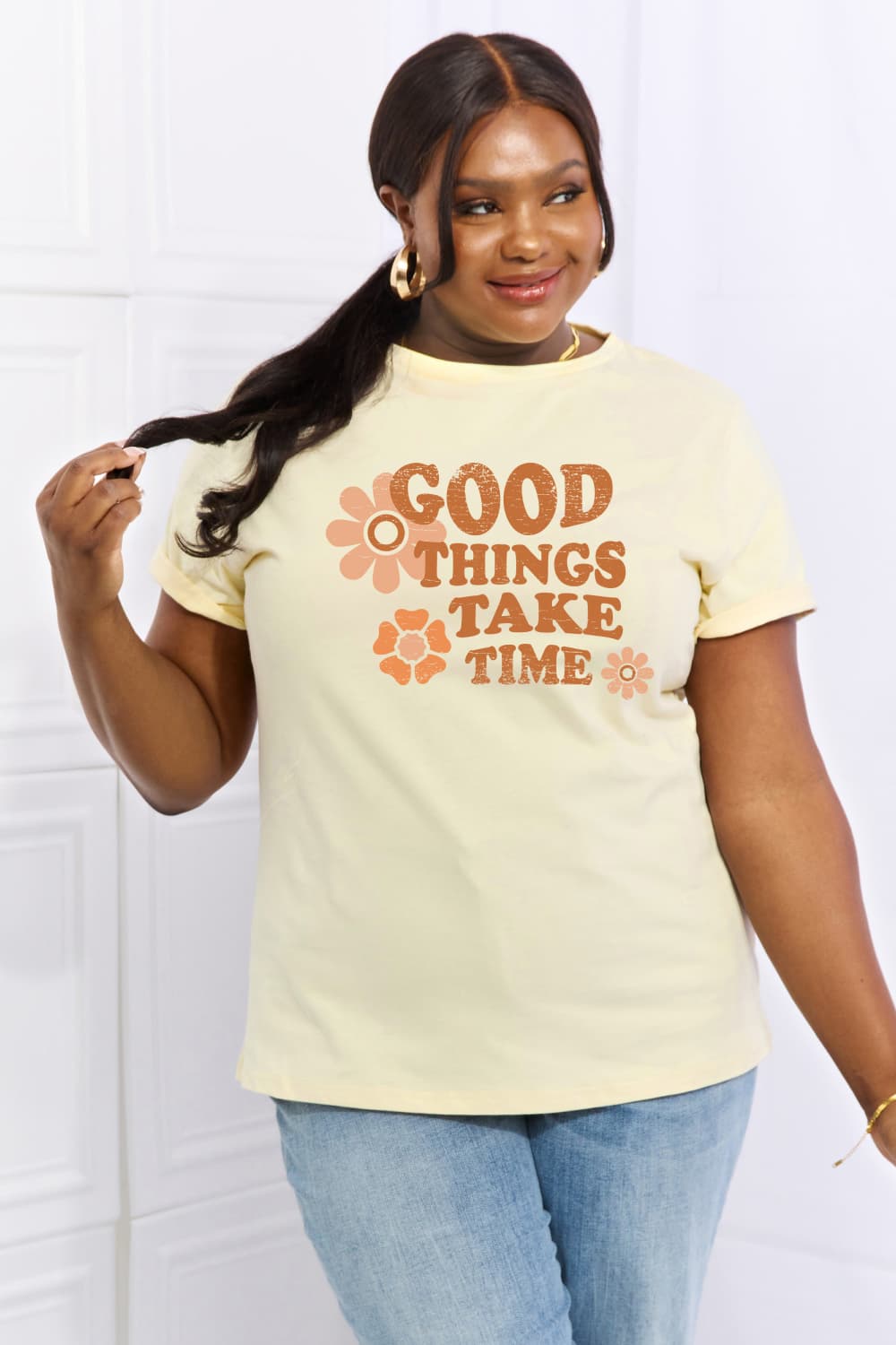 Simply Love Full Size GOOD THINGS TAKE TIME Graphic Cotton Tee