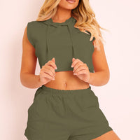 Hooded Crop Top & Pocketed Shorts Set