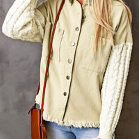 Cable-Knit Fringe Hem Button Down Spliced Jacket