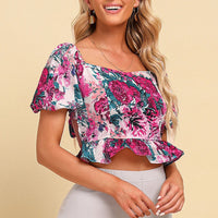 Floral Tied Cropped Peplum Blouse