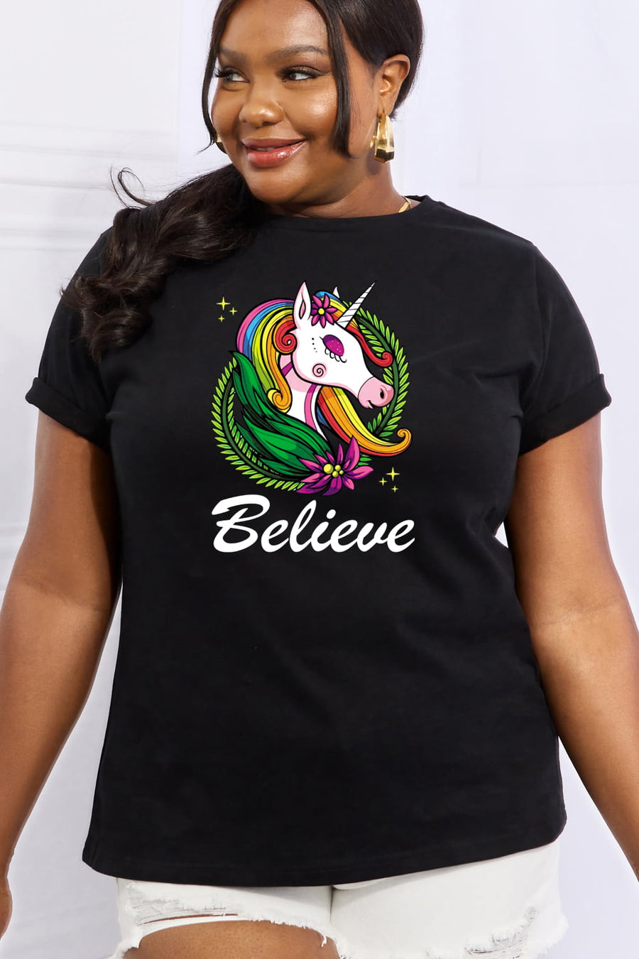 Simply Love Full Size BELIEVE Graphic Cotton Tee