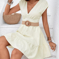 Tie Back V-Neck Ruffle Hem Dress