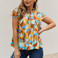 And The Why Full Size Printed Ruffle Baby Doll Top