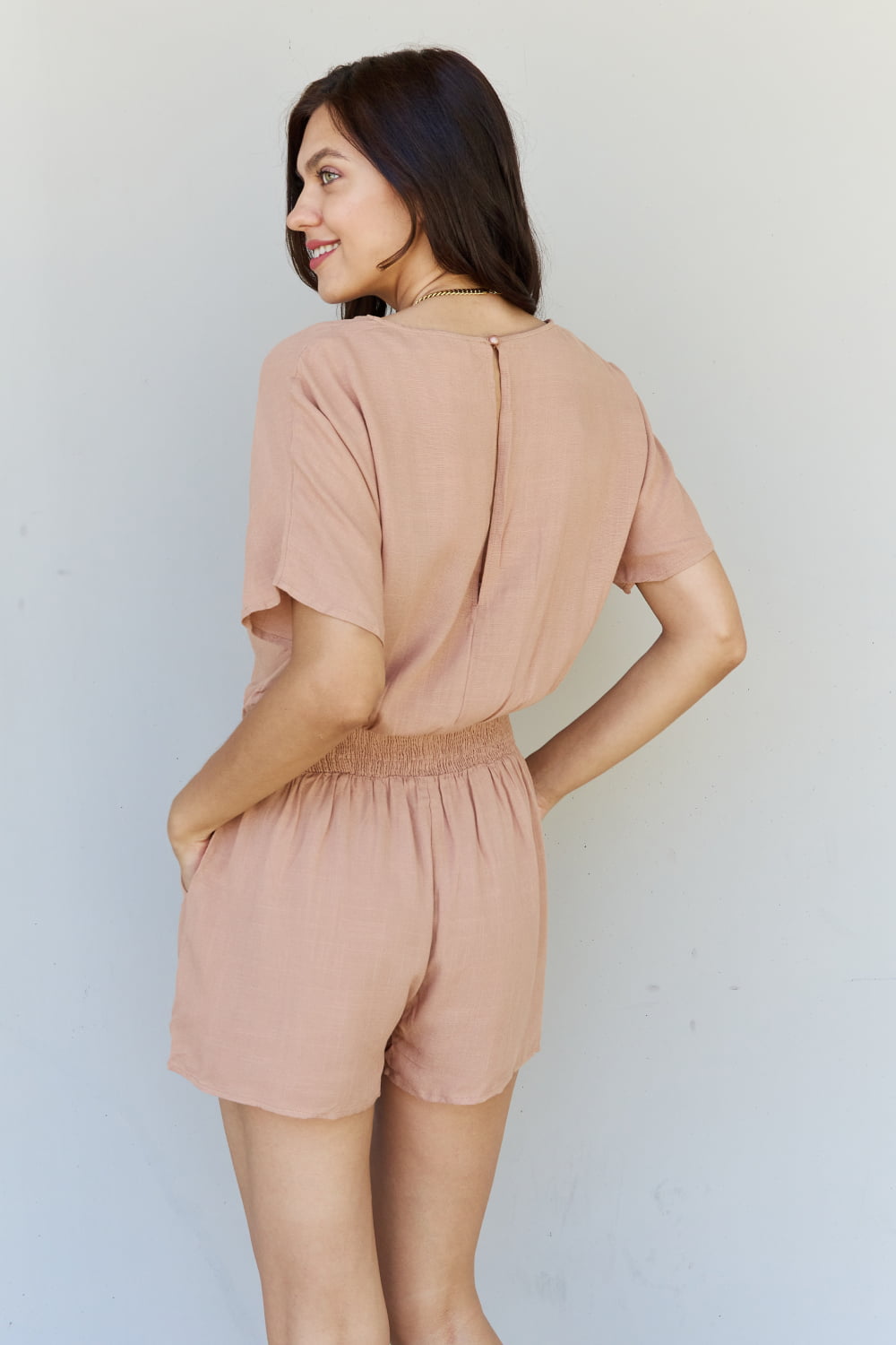 HEYSON Easy Going Front Pleated Romper in Dust Storm