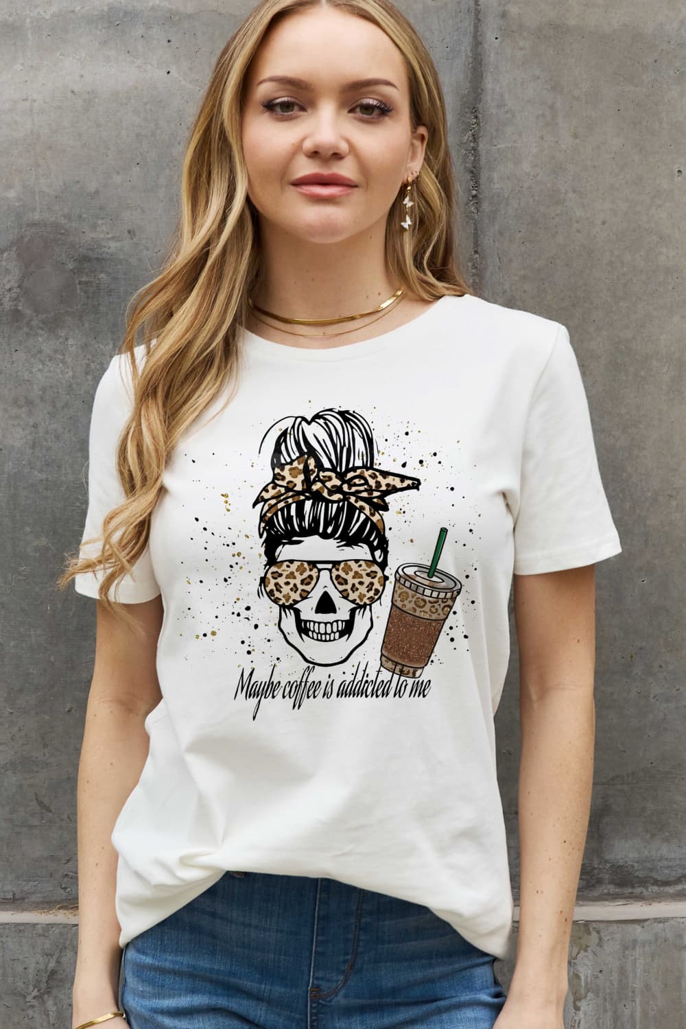 Simply Love Full Size MAYBE COFFEE IS ADDICTED TO ME Graphic Cotton Tee