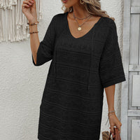 Openwork V-Neck Mini Knit Dress