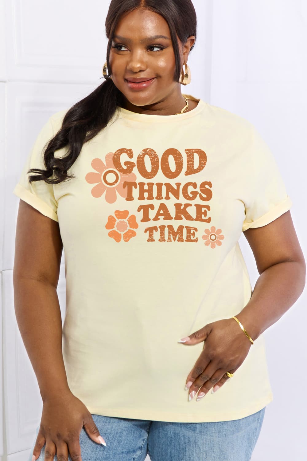 Simply Love Full Size GOOD THINGS TAKE TIME Graphic Cotton Tee