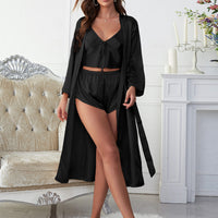 Satin V-Neck Cami, Shorts, and Belted Robe Pajama Set