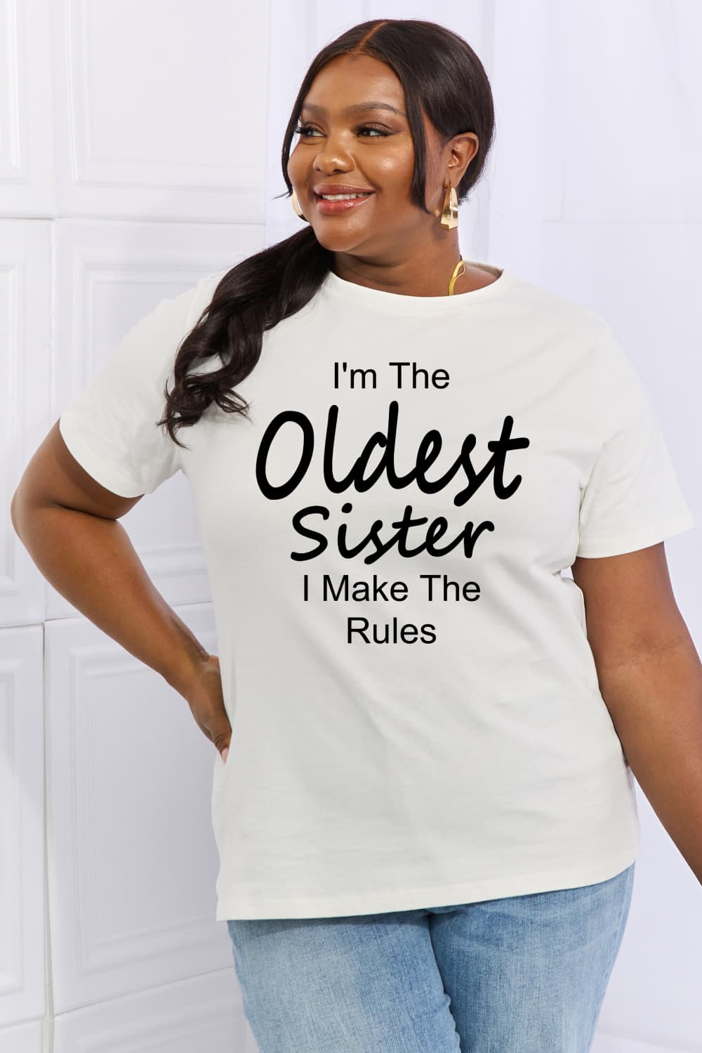 Simply Love Full Size I’M THE OLDEST SISTER I MAKE THE RULES Graphic Cotton Tee