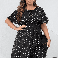 Plus Size Polka Dot Flutter Sleeve Dress