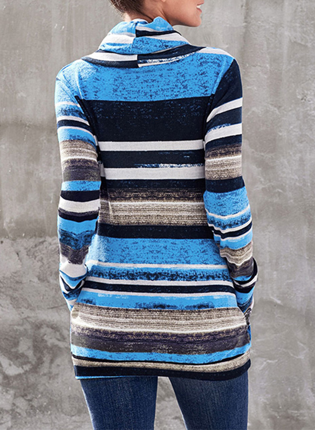 Striped Cowl Neck Tunic Sweatshirt