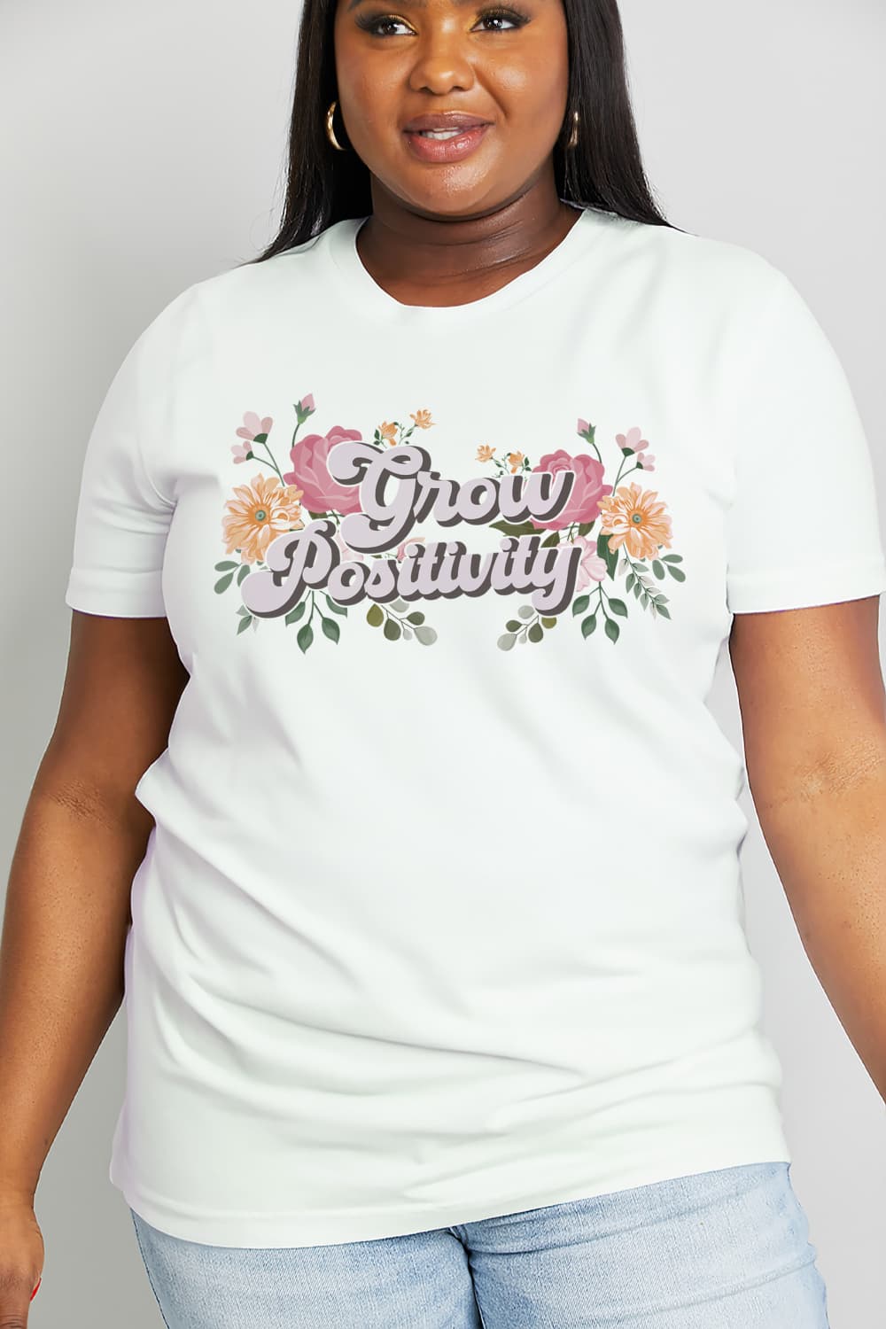 Simply Love Full Size GROW POSITIVITY Graphic Cotton Tee