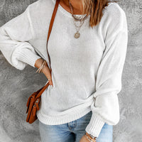 Tied Balloon Sleeve Round Neck Sweater