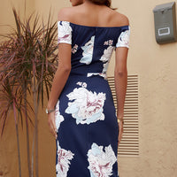 Printed Off-Shoulder Split Dress