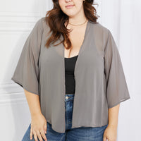 Melody Just Breathe Full Size Chiffon Kimono in Grey