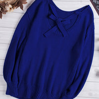 Tied Balloon Sleeve Round Neck Sweater