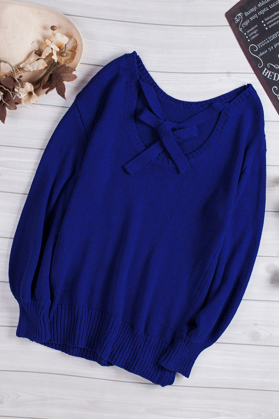 Tied Balloon Sleeve Round Neck Sweater